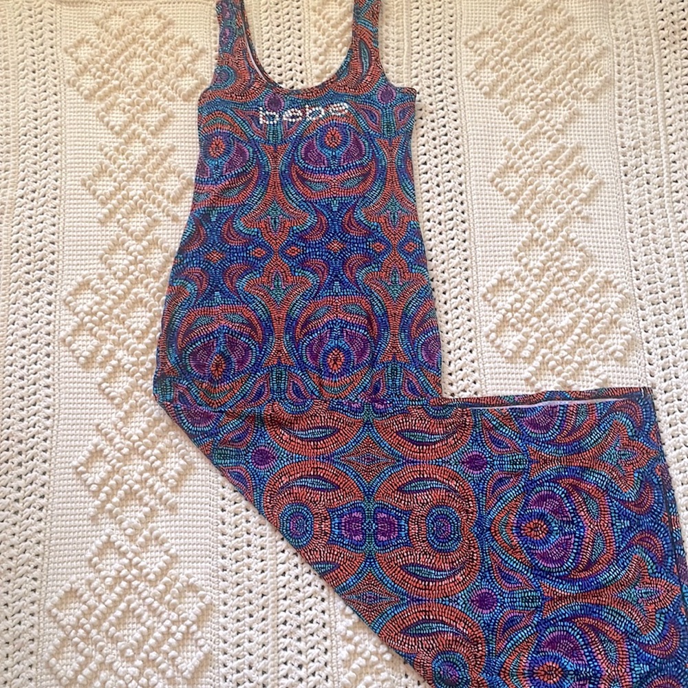 Bebe logo adrift maxi dress with 2 slits on side.Y2K 90’s style